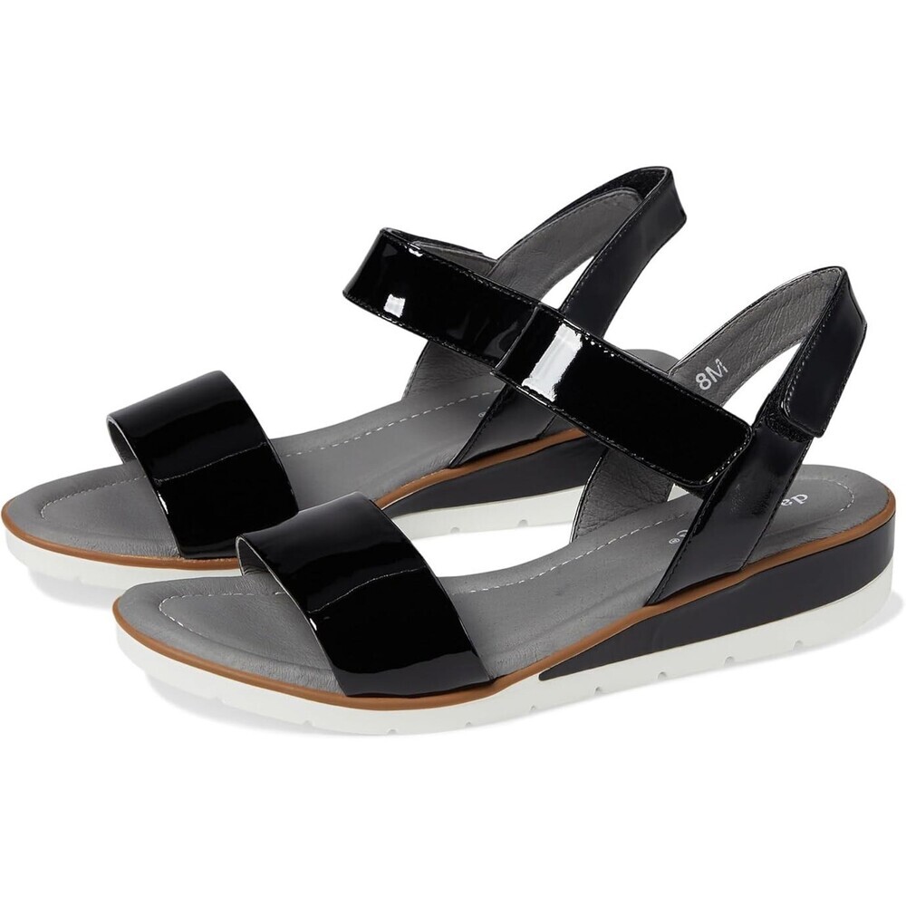 David Tate Scala Women's US 6 Black Leather Ankle Strap Wedge Sandals ZOGG1715